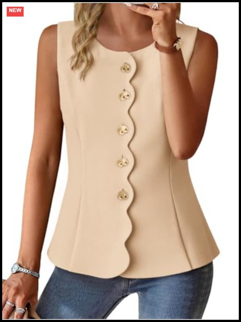 Cicy Bell Womens Sleeveless Blazer Vest Button Down Fitted Waistcoat Work